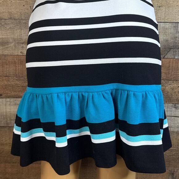 Michael Kors Striped Sleeveless Dress Ruffle Hem White Black Blue Size 4 - Picture 7 of 10
